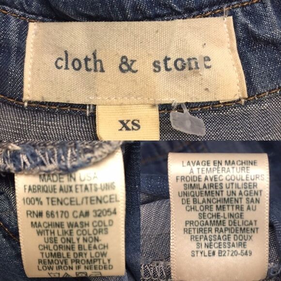 Anthro Cloth & Stone Blue Chambray Split Tie Back Shirt Blue XS - Picture 8 of 8